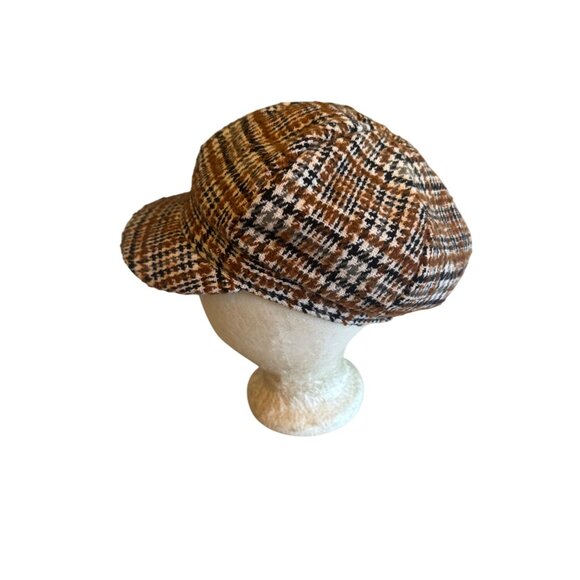 Anthropologie Brown Plaid Womens Baker Boy Cap One Size - Picture 2 of 5